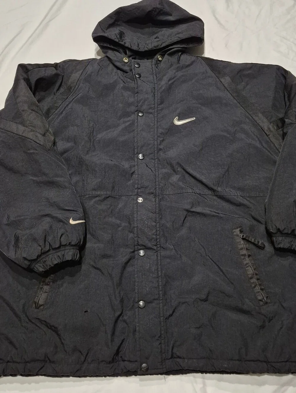 Vintage 1990s Nike Big Swoosh Quilted Puffer Jacket - Men's Large